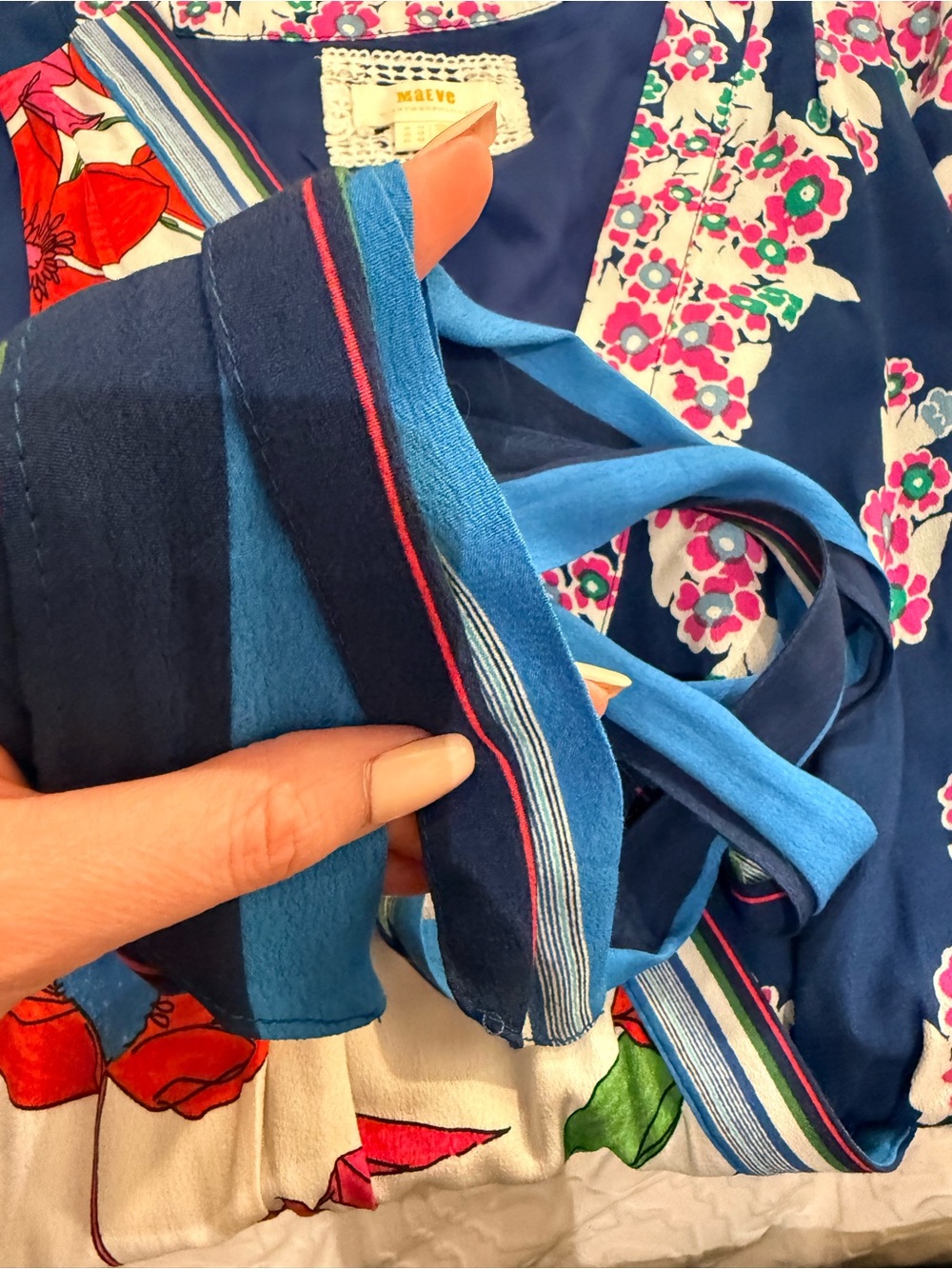 Anthropologie Maeve Navy & Multicolor Floral Wrap Midi Dress - Picture 7 of 7